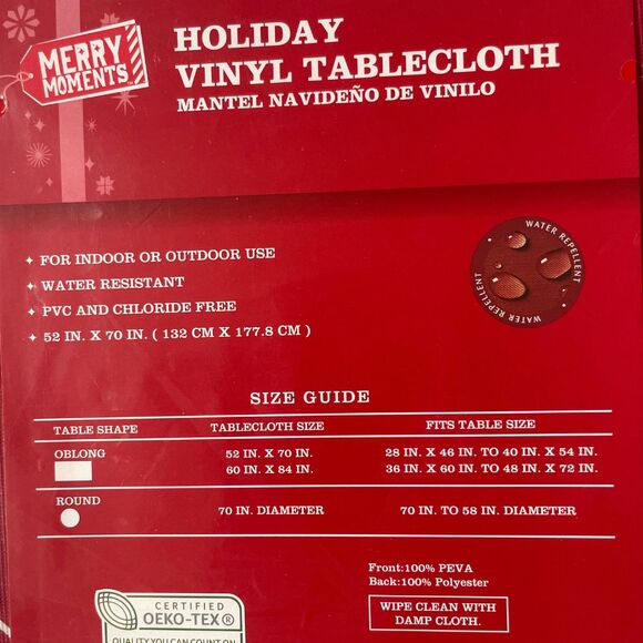 Christmas Vinyl Tablecloth 52 x 70 Red Holiday Decorations In & Outdoor Oblong - Picture 4 of 4